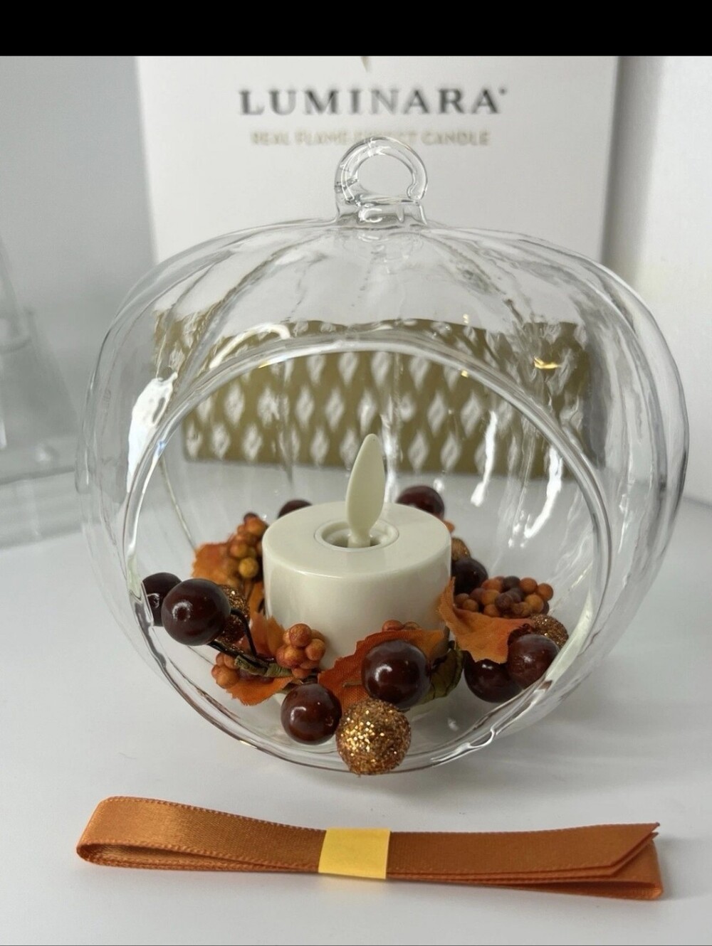 Luminara Fall Berry Flameless Candle Ornament with Timer and Remote, New In Box.